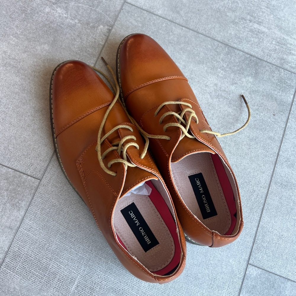 Men's Tan Leather Dress Shoes - Cap Toe Oxfords